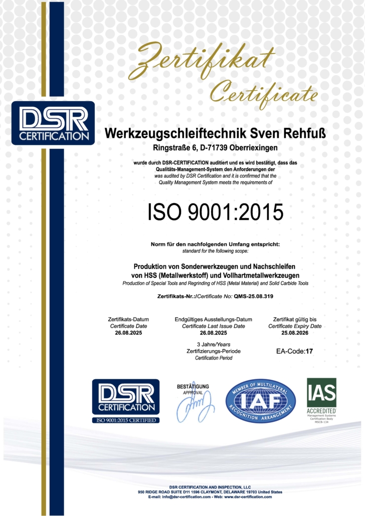 DIN-EN-ISO 9001:2015 Akkreditiertes Zertifikat